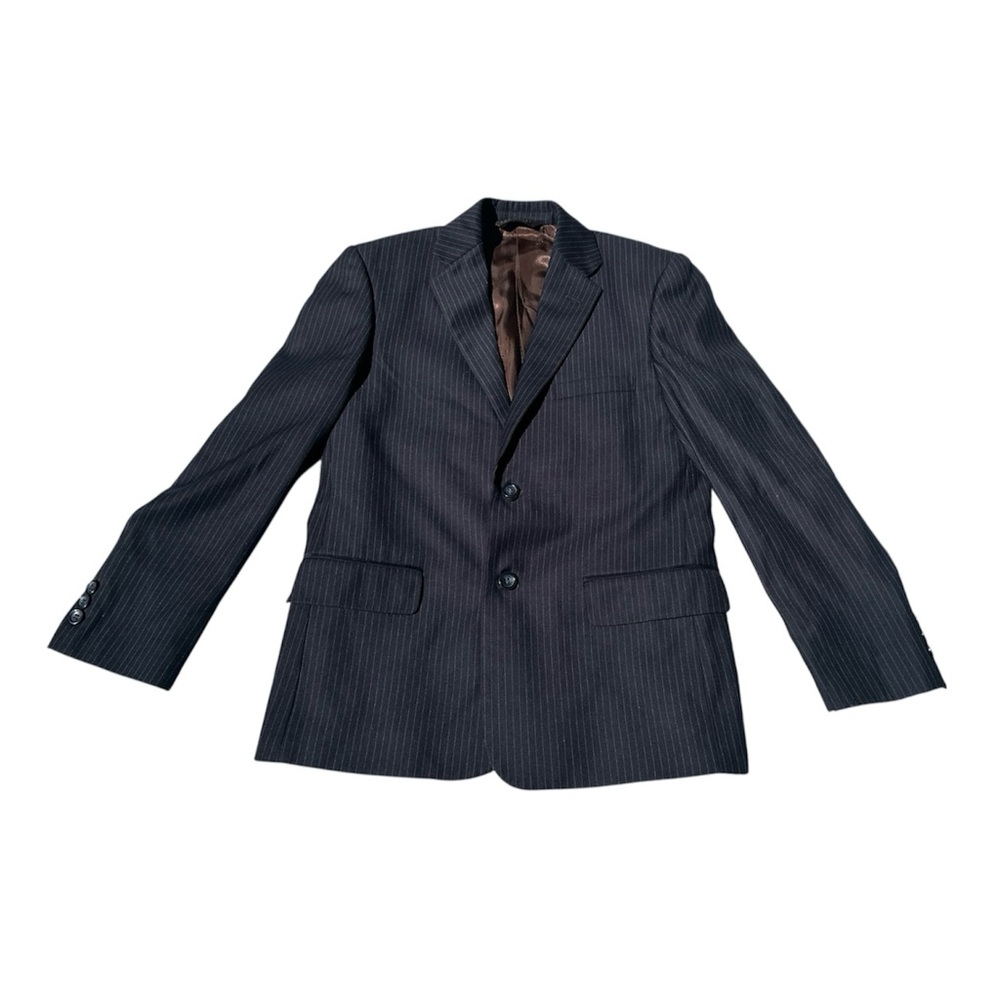 Caravelli Sz 14 Reg JR Boys Blazer Sport Coat Suit Jacket Pin Stripe Navy Blue